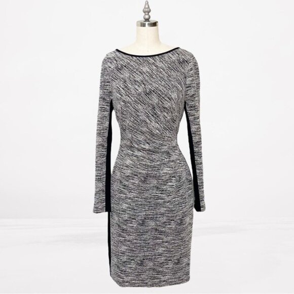 Ralph Lauren Black & White Knit Ruched Long Sleeve Sheath Dress 8 Medium - Picture 1 of 12